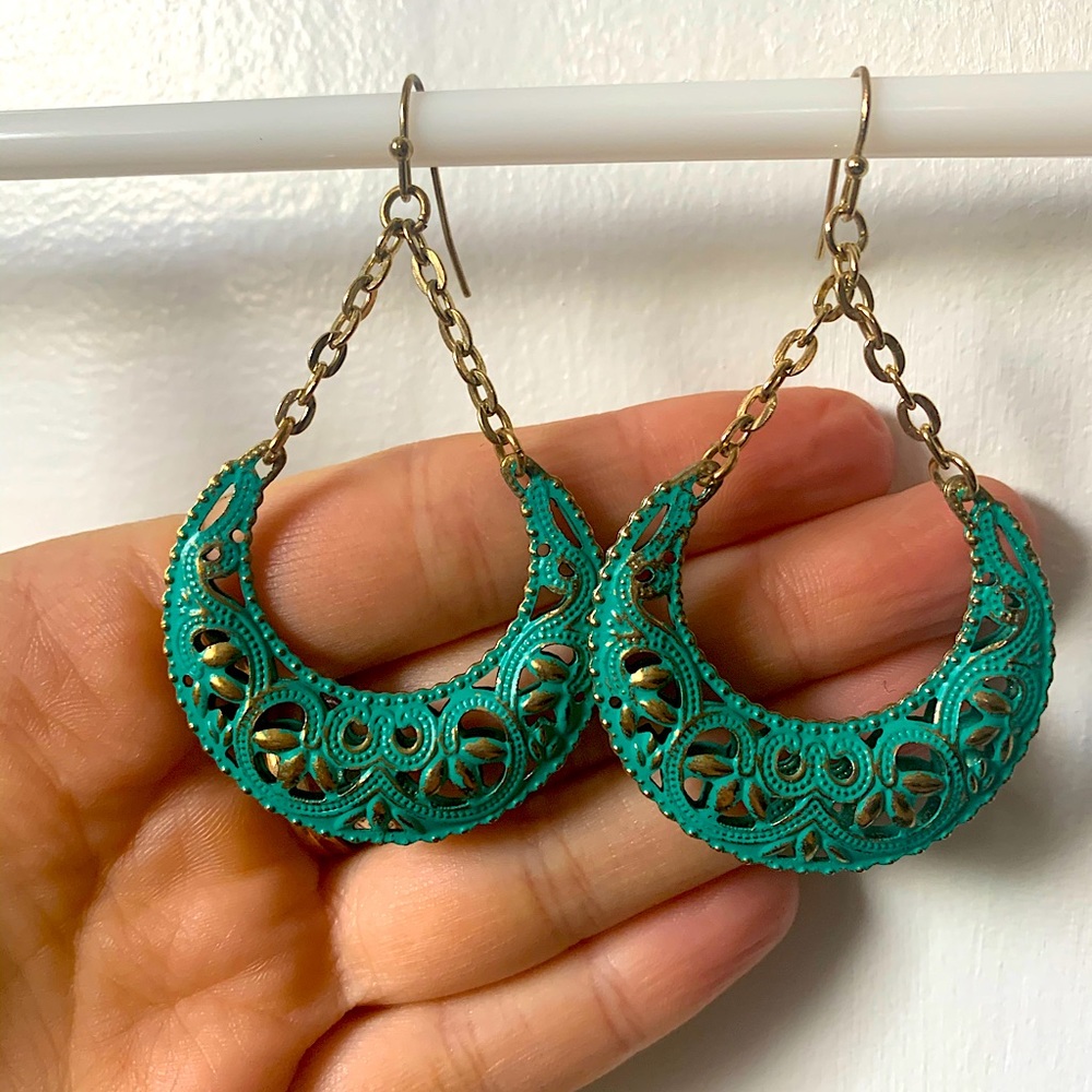 Crescent Moon Patina Earrings